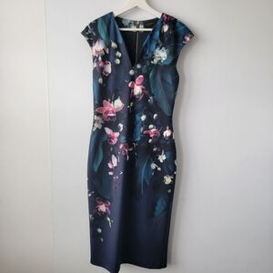 Ted Baker Navy Floral Midi Dress